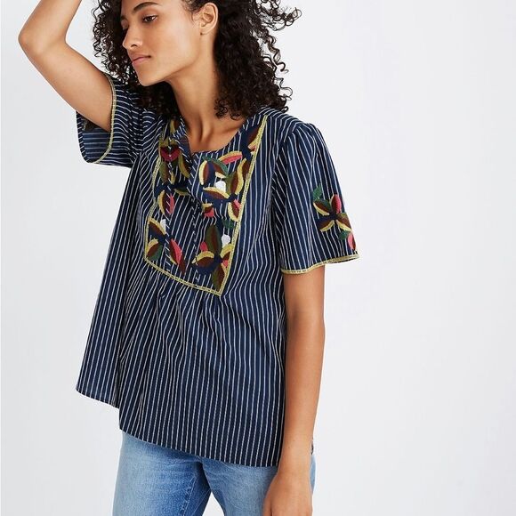 Madewell Fable Floral Embroidered Striped Relaxed Top - Picture 1 of 9